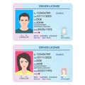 Driver license or ID card with man and woman photo. Identification  document template. Vector illustration Royalty Free Stock Photo